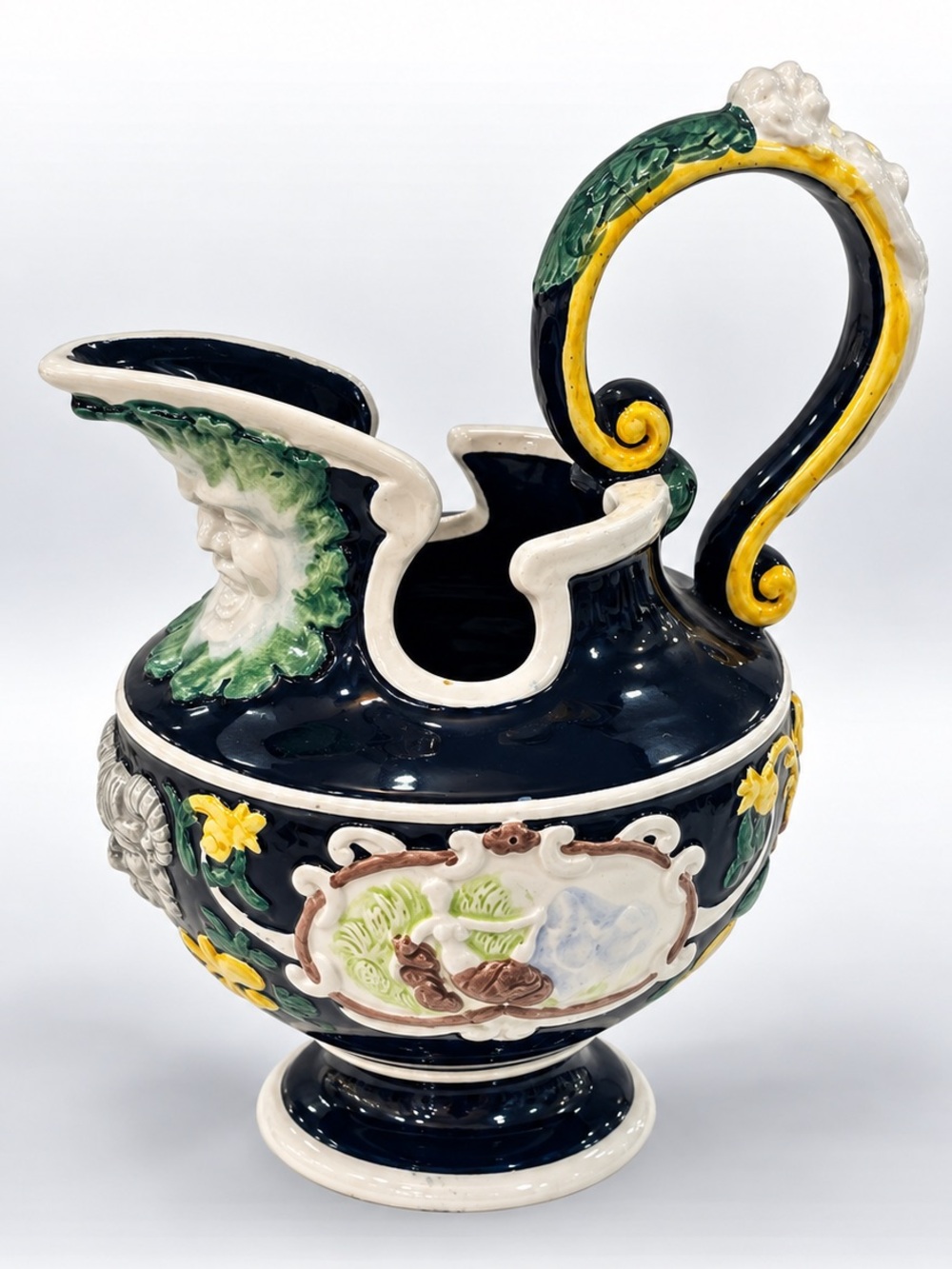 Vintage Italian Majolica Hand Painted Figural Centerpiece Pitcher